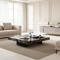 Table basse en marbre naturel de style italien moderne et luxueux, pieds en acier inoxydable noir, meubles de maison