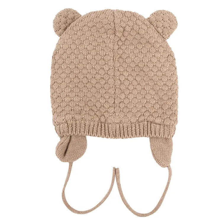 100% Cotton Children Winter Hat Skin-friendly Infant Baby Caps Knitted Toddler Bear Ear Decor Beanie Hat For Boys Girls