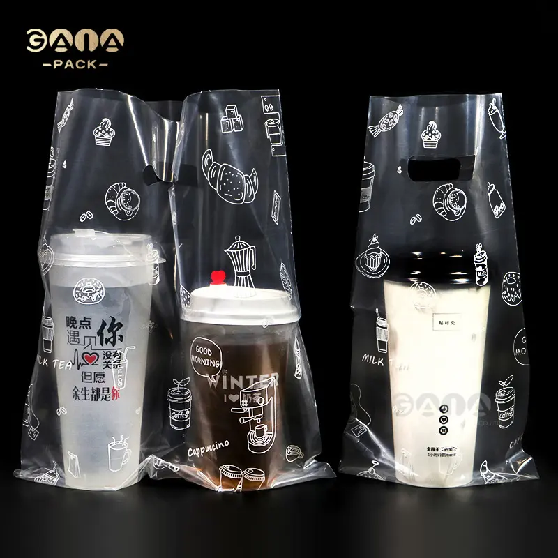 Plastic Cups Manufacturers Transparent Single/Double Cups Bag Take Out Cup Bags Disposable Plastic Carry out Bag