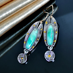 Pendientes Colgantes con Diseño de Bloques de Color y Patrón de Mármol Vintage, con Acento de Piedra Verde, Joyería Geométrica para Mujer - Product Image 5