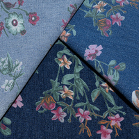 Robe et Blouse Femme/Fille à Motif Botanique Imprimé, en Denim Écologique, Dégradé de Couleurs Naturelles, Motif Floral Vif, Inaltérable, Personnalisable, Coupe Basse