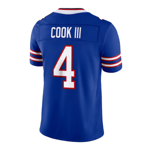 Vente en gros de maillots de football américain de haute qualité 2024 # 4 James Cook III, short respirant et à séchage rapide, blanc, bleu, rouge, avec coutures - Product Image 3