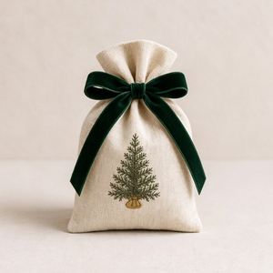 Sac de Noël en <span class=keywords><strong>lin</strong></span> brodé avec cordon de serrage et nœud, réutilisable pour bonbons et cadeaux, idéal pour la décoration de fêtes - Product Image 6