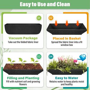 Forros de tela negra para cajas de ventana, forros de fieltro cuadrados para macetas, forros de repuesto de tela no tejida para cestas colgantes de flores y <span class=keywords><strong>plantas</strong></span>. - Product Image 5