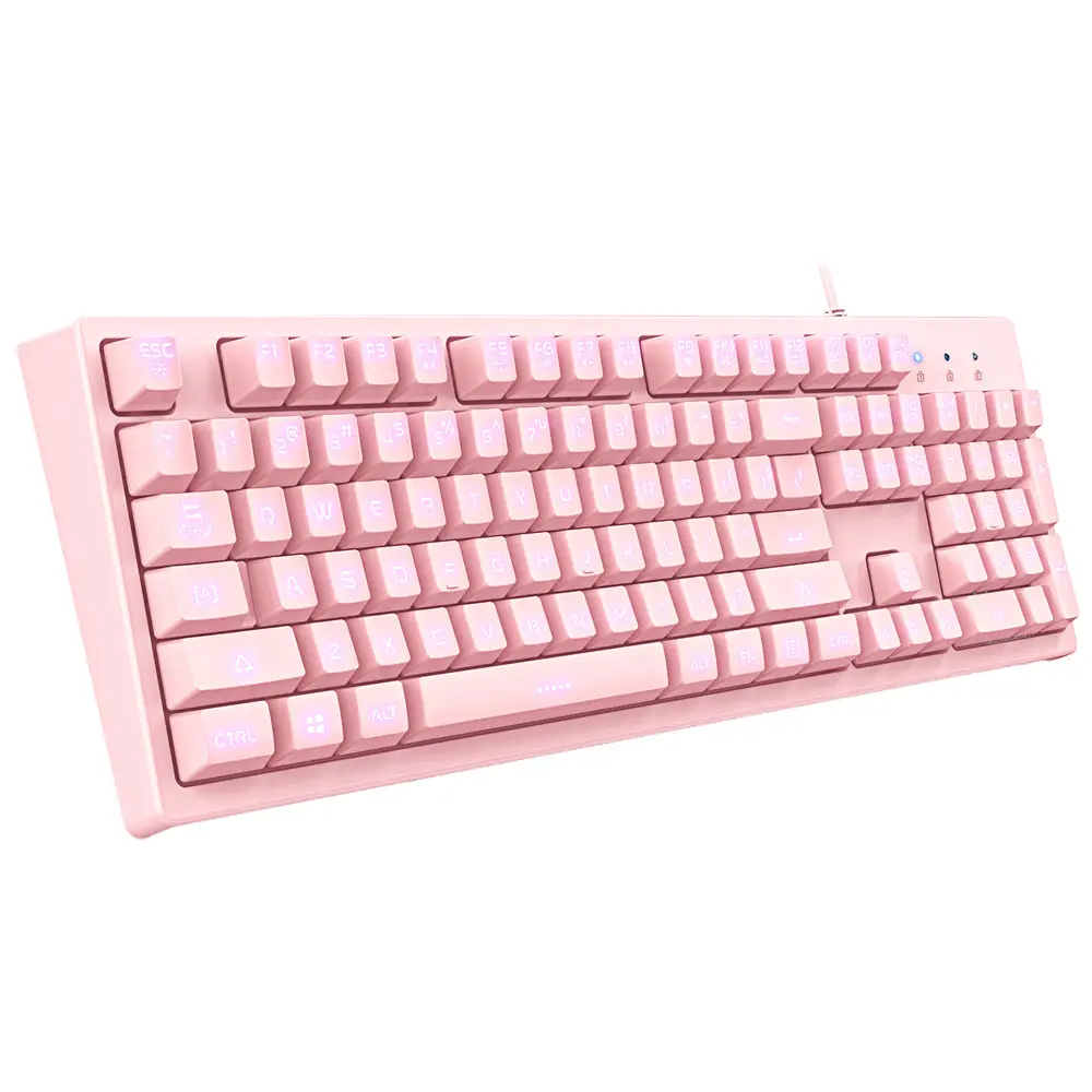 핑크 G25 반투명 기계 게임 키보드 104 키 핑크 소녀 키보드 노트북 사무실 데스크탑 노트북 키보드 컴퓨터