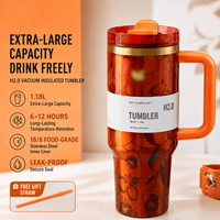 Nouveau Cadeau : Tasse Isotherme Originale 1:1 en Acier Inoxydable, Grande Bouteille Isotherme à Motif Floral de 40oz avec Paille et Poignée