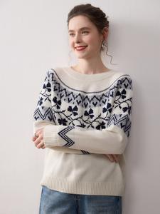 Suéter de Cachemira de Invierno para Mujer, Diseño Jacquard Fair Isle, Holgado, de Lana de Cachemira, con Logotipo Personalizado, Cuello Redondo - Product Image 2