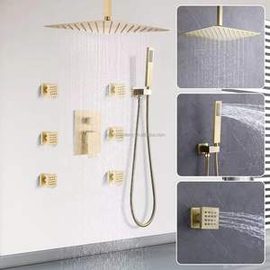 Juego de grifos termostáticos dorados con 4 chorros de cuerpo, cabezal mezclador y rociador manual, accesorio combinado para ducha de lluvia - Product Image 3