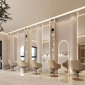 Conception personnalisée de salon de coiffure moderne, aménagement personnalisé de salon de barbier, poste de coiffage en bois avec miroir - Product Image 1