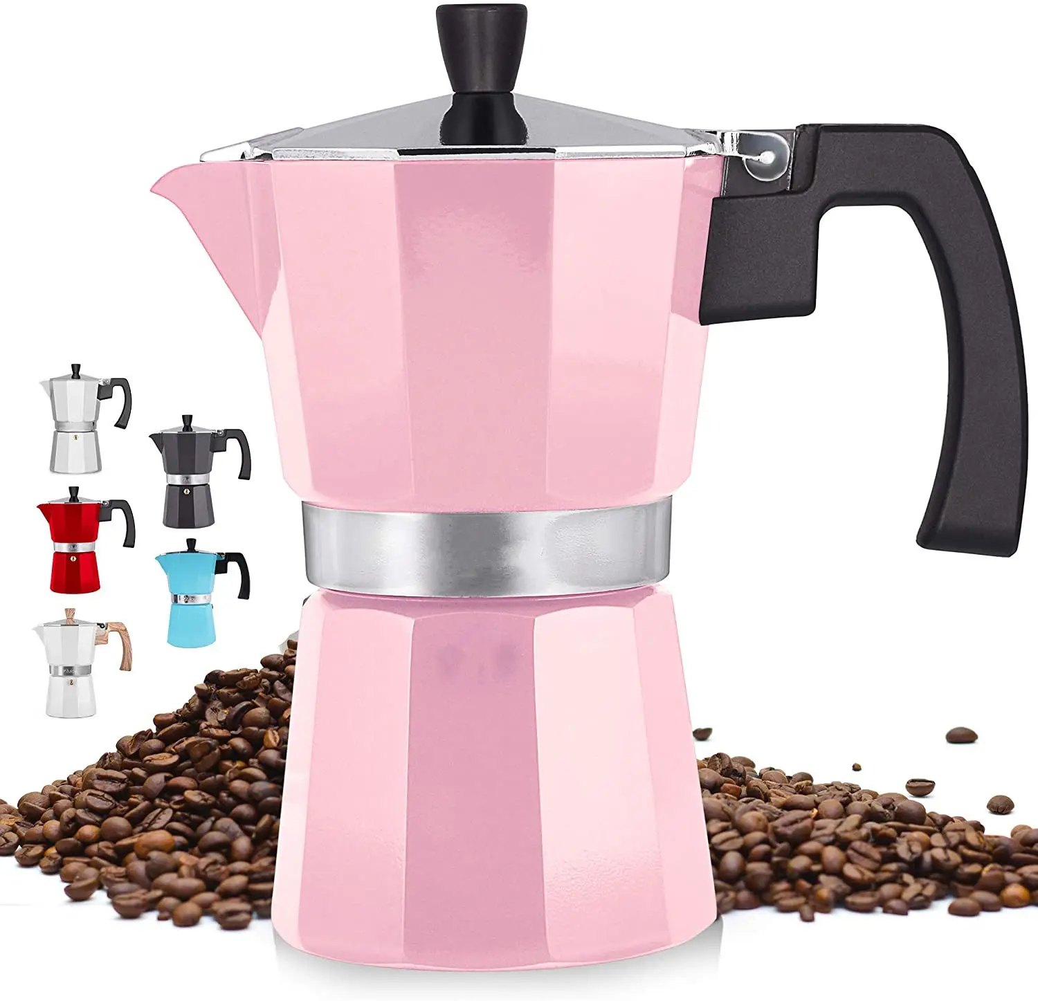 Máquina de café expresso clássica de alumínio, estilo italiano 3/6/9/12 copos, moka, preço de fábrica vaso com punho de madeira rosa