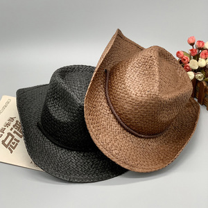 Summer Large Brim Women Men Cowboy <strong>Hats</strong> Jazz <strong>Straw</strong> With Rope Sun Beach Panama <strong>Hat</strong> for Travel - Product Image 1