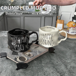 Taza de café de pareja de cerámica de estilo clásico y creativo único, diseño Simple arrugado e Irregular para hombres y mujeres, té de agua y leche - Product Image 5