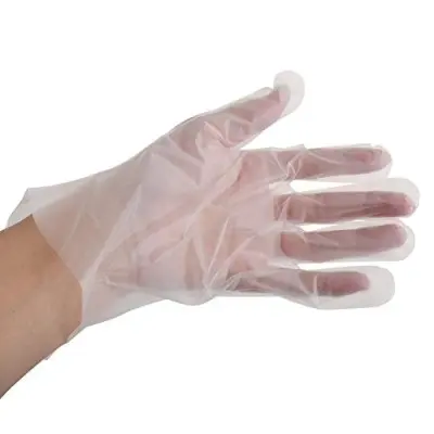 Uso guantes desechables PE en caja de preparación de plástico barato beautysalon guante para cabello de uñas