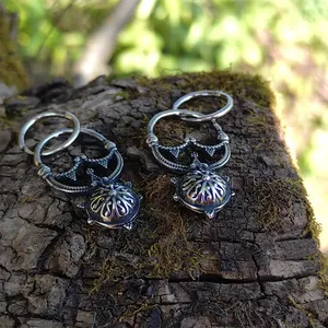 Orecchini da donna in acciaio inossidabile con lunula slava, gioielli norreni, amuleto lunare con granulazione - Product Image 3