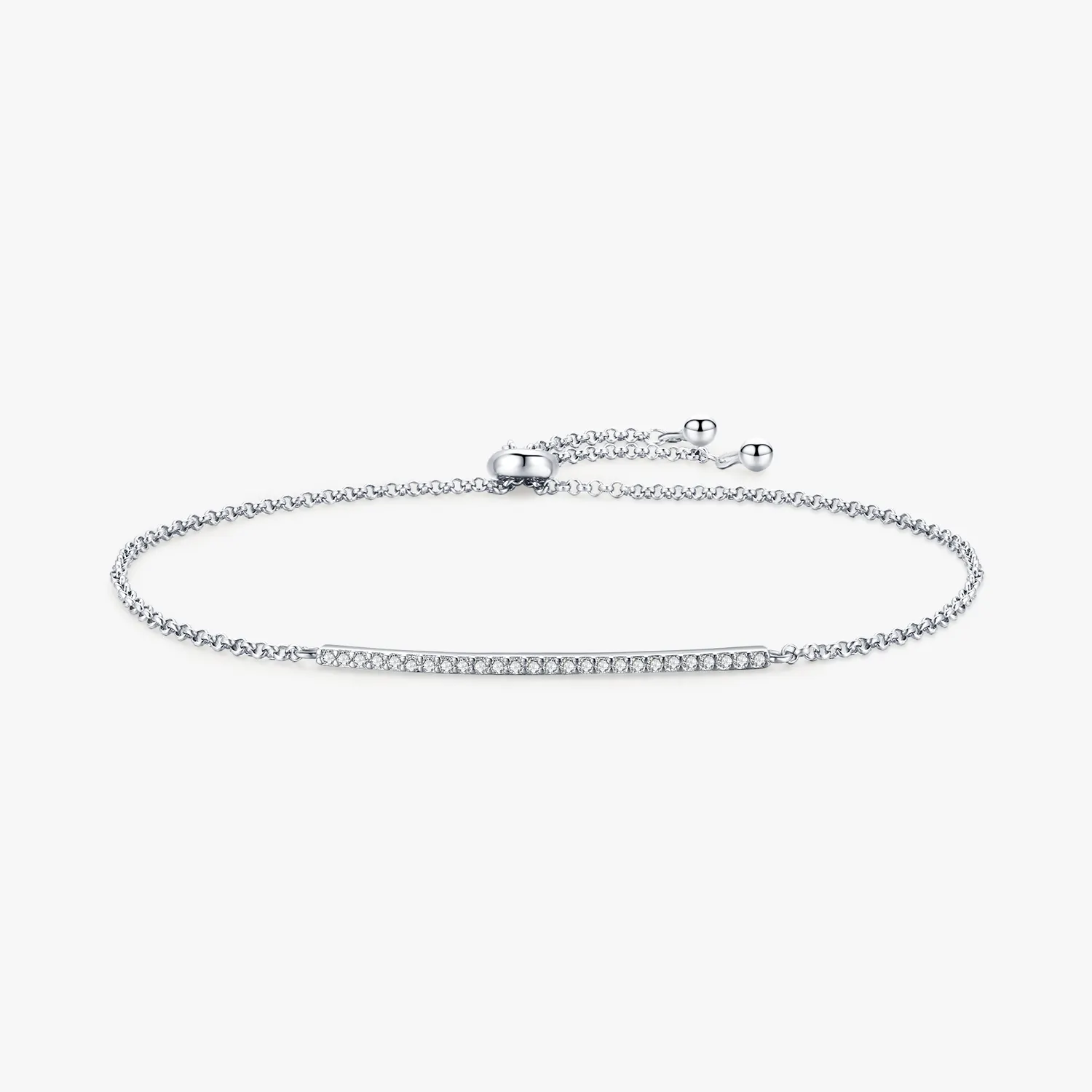 Real 925 Sterling Silver Classic Dazzling Cubic Zirconia Adjustable Link Chain Bracelet For Women Elegant Wedding Jewelry