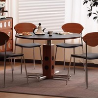 Table à manger Idao Quiet Luxury de petite taille, style nordique Bauhaus, en bois massif avec pieds en métal, plateau rond en ardoise, 6 places, meubles pour la maison