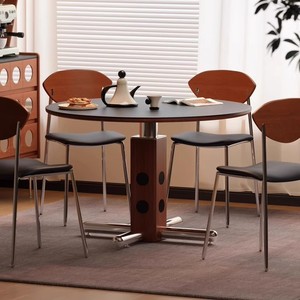 Mesa de Comedor Idao Quiet Luxury, Estilo Nórdico Bauhaus, de Madera Maciza con Patas Metálicas, Tapa Redonda de <span class=keywords><strong>Pizarra</strong></span>, para 6 Personas, Muebles para el Hogar - Product Image 3