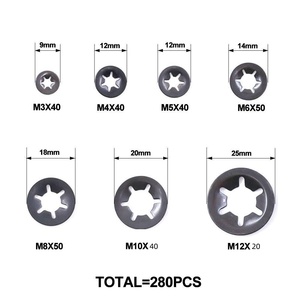280 pièces/boîte M3-M12 circlip externe autobloquant pince de retenue pousser sur arbre roulement Snap anneau rondelle Kit ensemble noir 65mn acier - Product Image 2