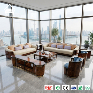 Set Divano Chesterfield in Legno Riccio Lucido con Poltrone in Velluto Blu Reale, Salotto per Progetti di Arredamento Villa/Hotel - Product Image 1