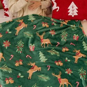 Green Christmas Deer Flannel <b>Blanket</b> <b>Throw</b> <b>Blanket</b> Nap <b>Blanket</b> Party Decor Xmas Gift Skin Friendly Reversible for Winter Warmth - Product Image 2