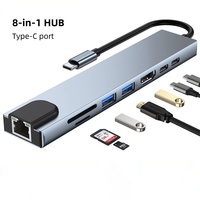 Adaptateur USB 3.0 multifonction 8 en 1 Mini Hub HDTV RJ45 Vitesse 5 Gbps Type C Interfaces SD TF Ordinateur portable PC Produit en stock