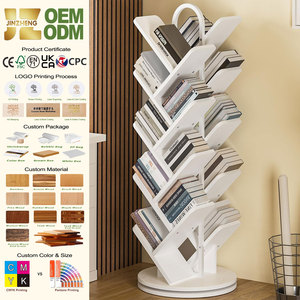 Libreria Angolare Girevole Vintage in Stile Nordico, Bianca, da Terra a Soffitto, Rotazione a 360 Gradi, Libreria in Legno Fai-da-Te - Product Image 1