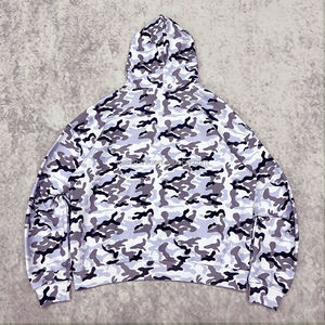 Sweat à capuche zippé en coton éponge français personnalisé printemps sweat à capuche Streetwear lourd sweat à capuche zippé camouflage surdimensionné pour hommes - Product Image 2