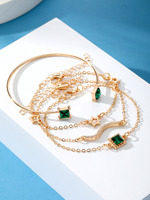 Nouvelle Mode 4 Pièces/Ensemble Bracelet Chaîne Ajustable Géométrique Étoile Diamant Carré Cristal Vert Vintage Bijoux pour Femme