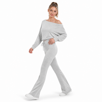 Ensemble de sport épaules dénudées 2 pièces à manches longues et pantalon évasé taille haute, séchage rapide, pour femme