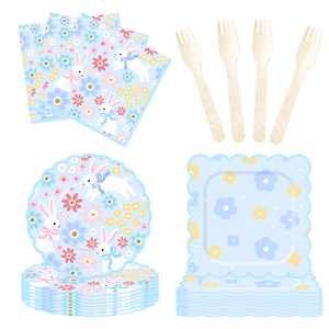 DAMAI - Juego de Vajilla Desechable con Diseño de Flores Silvestres para Fiestas Temáticas de Primavera, Platos y Servilletas de Papel para Bodas y Pascua - Product Image 3