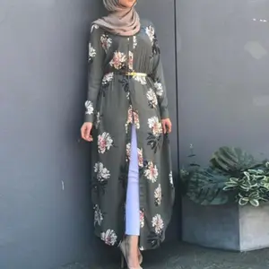 Kimono Motif Muslim Abaya Gaun Jilbab Motif Bunga Arab Dubai Afrika Wanita Pakistan Kaftan Marocain Kaftan Qatar Pakaian Islami