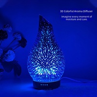 Difusor de Aroma 3D con Borde Biselado de Vidrio, Vapor Frío Ultrasónico, Luz Nocturna de Siete Colores, Base con Aspecto de Madera, Uso en Interiores, 36dB de Ruido, 0.5L