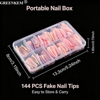 Boîte de 144 faux ongles à presser, 12 tailles, dégradé, sans couture, amovibles, forme cercueil et carrée