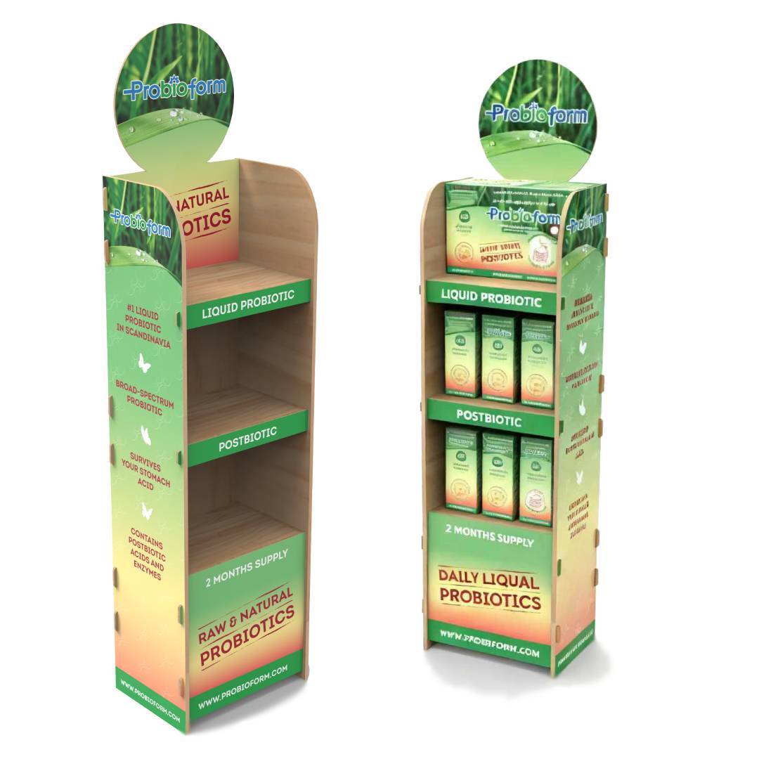 Custom Wooden Probiotics Supplement Display Rack Foldable Display Rack for Boxes, Cans & Bags for Supermarket & Retail Stores — view 1