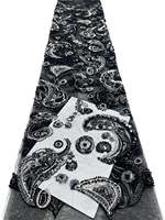 NI.AI Nouveau style Tissu en dentelle à sequins géométriques brodés, entièrement recouvert de sequins, tissu en dentelle perlée courte avec sequins