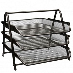 Black Office Home School 3 Tier Document Tray Metal Paper Document Holder <b>Organizer</b> Desk Desk Letter Tray - Product Image 2