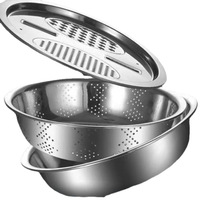 Ensemble de cuisine 3-en-1 en acier inoxydable / Râpe intégrée multifonctionnelle avec filtre et bol mélangeur / Pour laver et couper les fruits et légumes 26cm