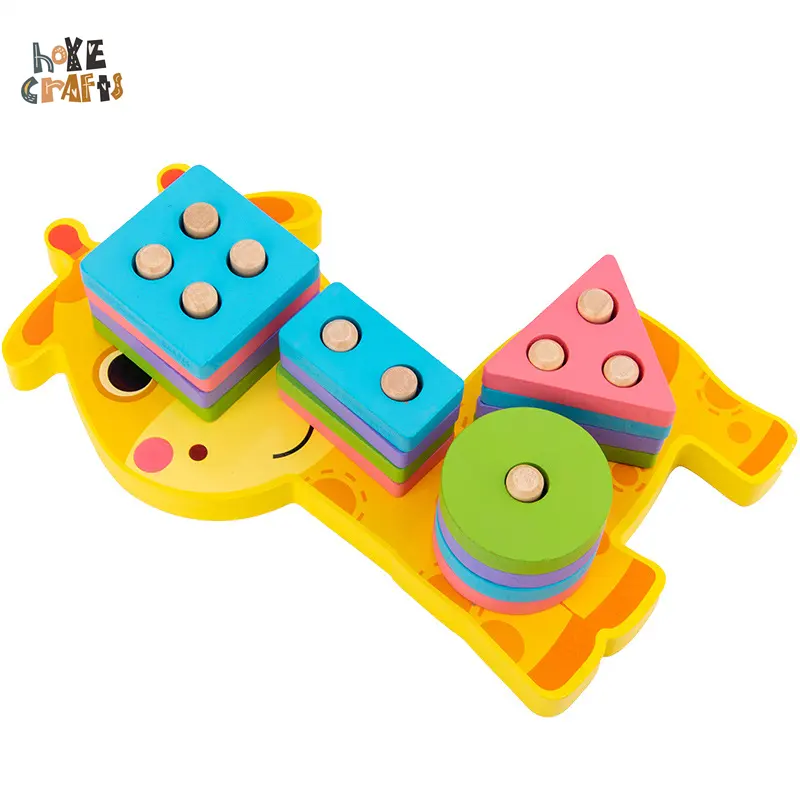 Fashionable cartoon set column toddlers shape matching game wooden stacking toys
