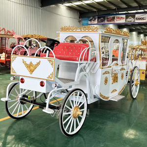 Calèche royale électrique blanche à motifs floraux dorés avec siège orné de diamants rouges pour mariage, visites de parcs et défilés - Product Image 2