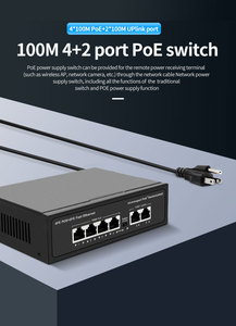 6-портовый сетевой коммутатор 10/100 Мбит/с POE 4 порта POE + 2 порта восходящей линии связи IEEE802.3af/по стандарту со встроенным блоком питания 65 Вт - Product Image 2