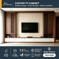 Meuble TV Modulaire Classique en Bois Oriental, Fabrication Sur Mesure, Conforme CE TSCA CARB2, Unité Murale à Lattices pour Projet de Villa