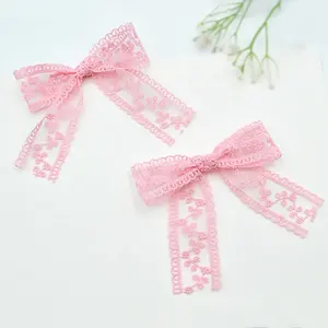 고든 리본 12cm 핑크 자수 레이스 리본 활 꽃 패턴 활 선물 의류 머리 장식