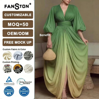 Robe plissée imprimée à col en V pour femme, coupe ample et fluide, style A-line, collection Printemps-Été 2026, idéale pour les soirées