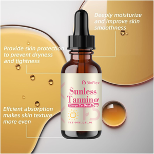 OEM Logo doğal 60ml Beta karoten takviyesi yetişkinler için içilebilir sıvı güneşsiz bronzlaşma damlalar Oral cilt nemlendirici bronzlaşma - Product Image 4