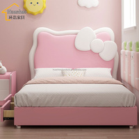 Lit double moderne rose pâle pour enfants, lit king/plein format en cuir durable avec rangement et toboggan pour chambre à coucher