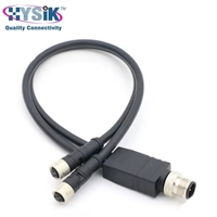 Kabel Y Splitter M12 4 Pin Male ke 2 M8 4 Pin Female A-Coded PUR 1m untuk Cabang Sinyal Sensor Ganda