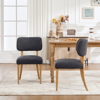 Chaise de salle à manger moderne minimaliste rembourrée en tissu de lin beige avec pieds en bois de caoutchouc avec revêtement noir