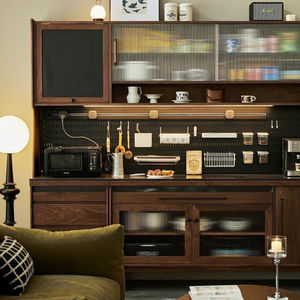 Solid Wood <b>Sideboard</b> Storage Cabinet 86Cm Modern <b>Kitchen</b> Cabinet With Glass Doors And Pegboard For Living Room Or <b>Kitchen</b> Use - Product Image 3