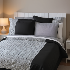 Edredón Baruk Negro Tamaño King con Patrón Geométrico de Poliéster y Algodón, Ropa de Cama Moderna para el Hogar con 3 Cojines de Resorte - Product Image 2
