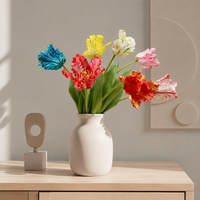 Fleurs Artificielles en Gros, Tulipes Artificielles Effet Naturel, Lot de 3 Tiges, Pétales Plumeux, Feuilles Larges, Décoration pour la Saint-Valentin